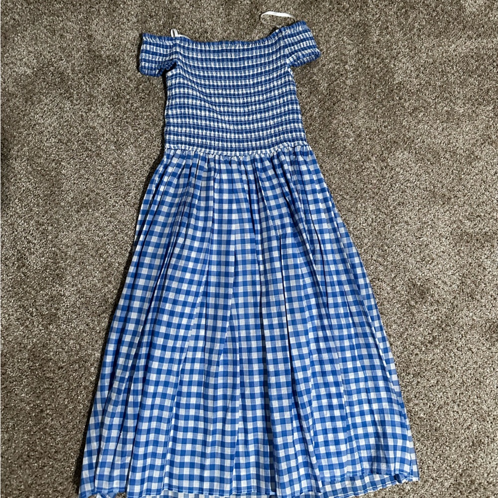 J.Crew Gingham Smocked Off-the-shoulder Dress